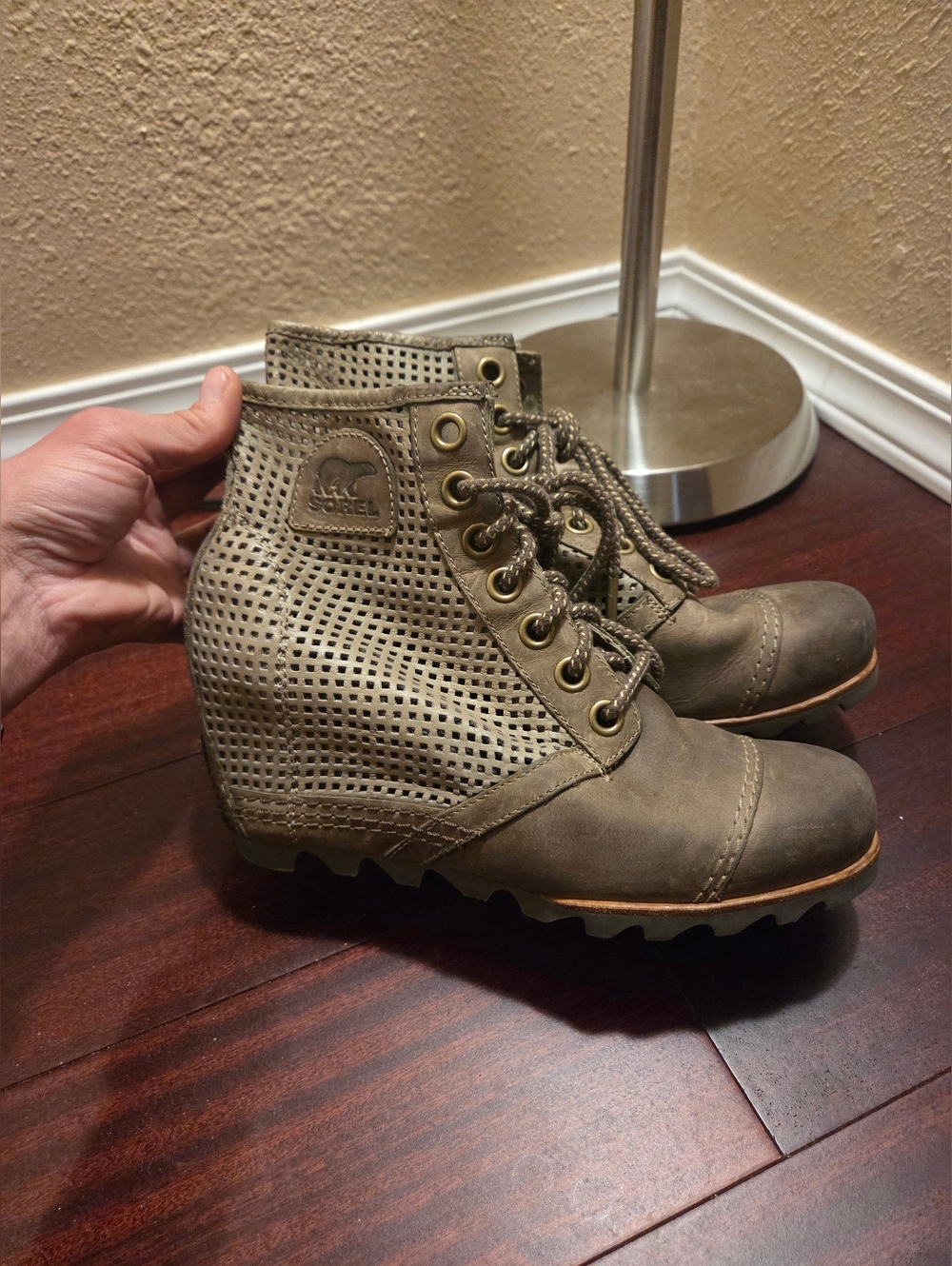 Sorel Olive Green Perforated Wedge Ankle Boots